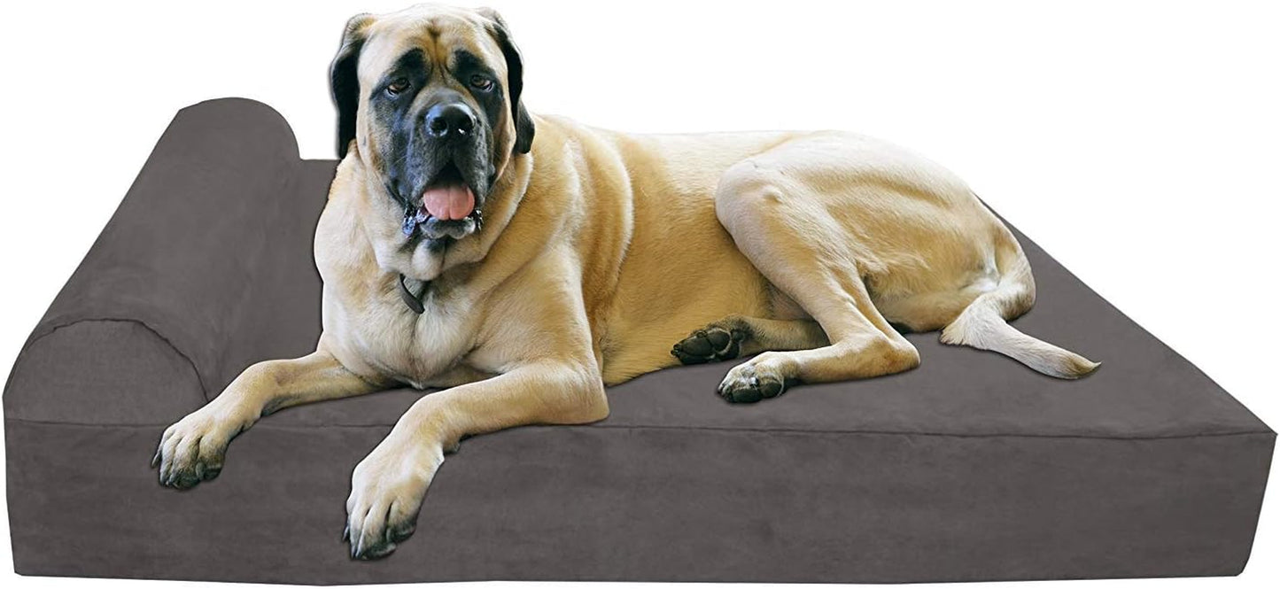 Barker Beds XL Orthopedic Dog Bed - 7" Pillow Top with Headrest - 75-120 Lbs - Memory Foam for Joint Pain & Arthritis - Vet Recommended, Washable Cover - Made in USA - 52"X36"X7" - Charcoal