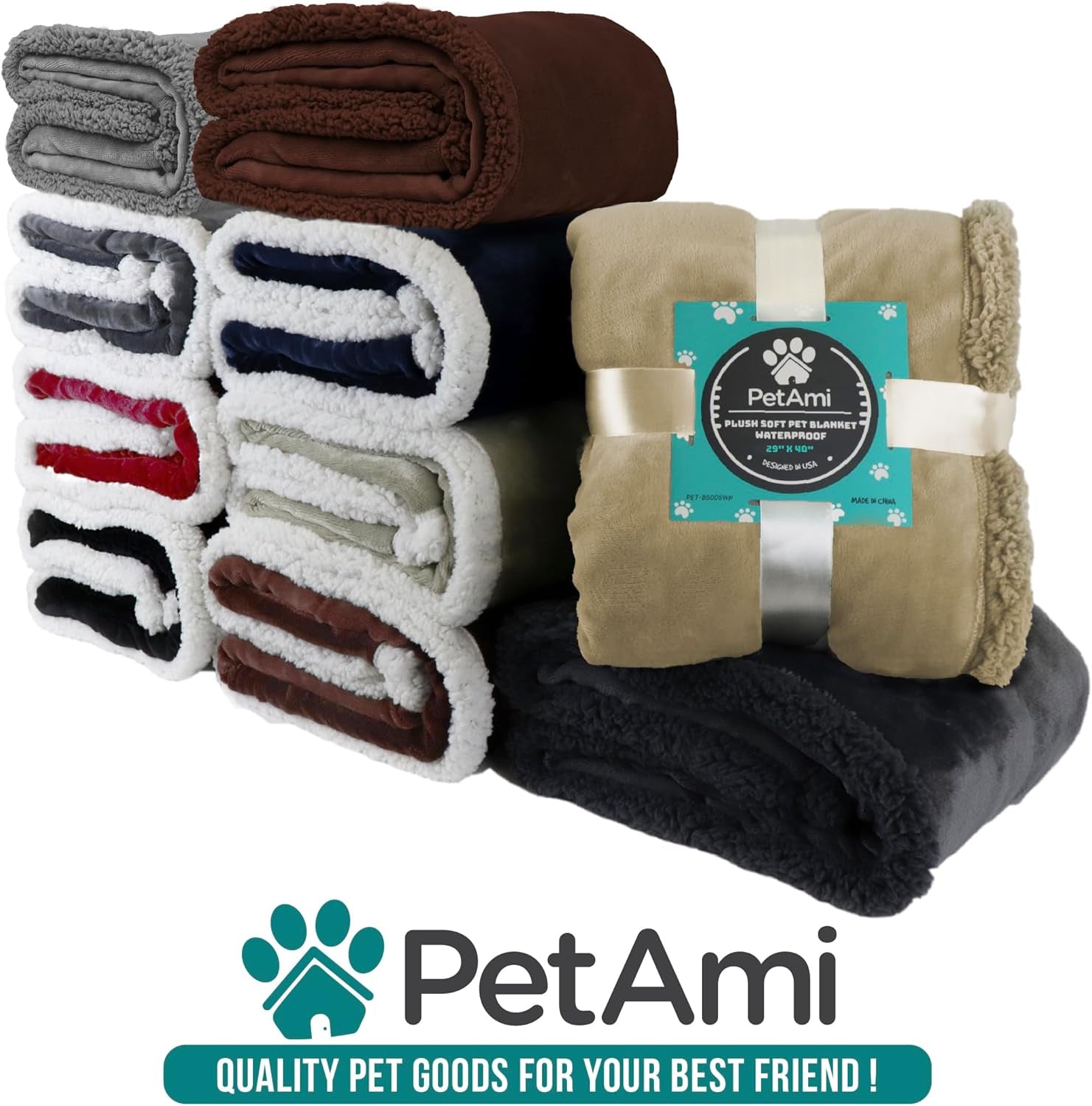 Waterproof Dog Blanket for Queen Bed Large XL Dog Throw for Couch Cover Leakproof Furniture Protection, Sherpa Fleece, Reversible Soft Washable 90X90 Light Gray